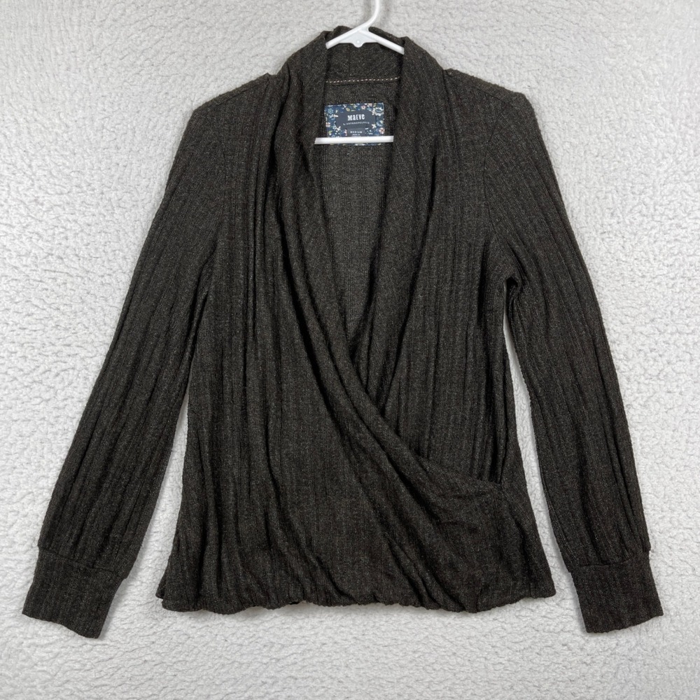 Maeve Anthropologie Wrap Top Womens Medium Brown‎ Ribbed Shawl Collar